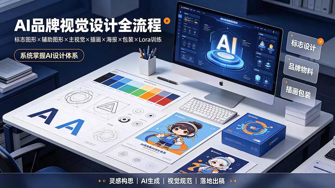 AI品牌视觉设计全流程:标志图形×辅助图形×主视觉×插画×海报×包装×Lora训练,系统掌握AI设计体系 AI品牌视觉设计全流程:标志图形×辅助图形×主视觉×插画×海报×包装×Lora训练,系统掌握AI设计体系