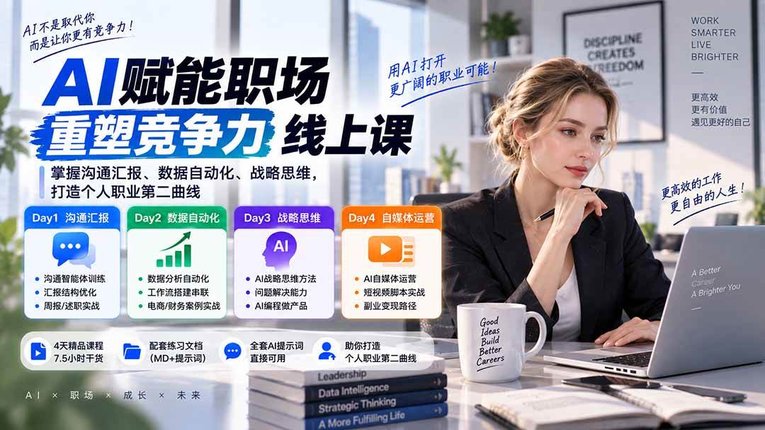 (20531期)AI职场提效与第二曲线实战课-无水印:学习沟通汇报、数据工作流和战略思维,掌握AI编程做产品及自媒体运营方法-卓越网创