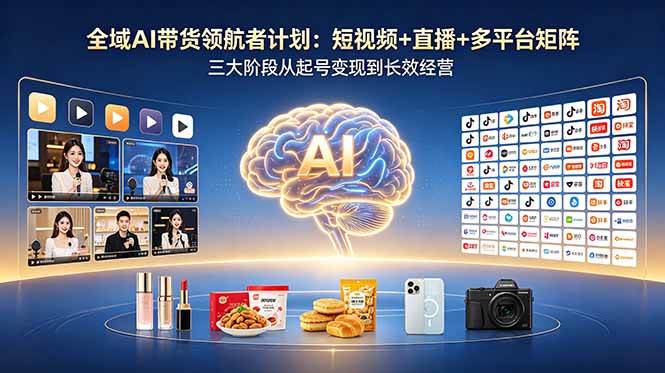 （18593期）全域AI带货领航者计划：短视频+直播+多平台矩阵，三大阶段从起号变现到长效经营-卓越网创