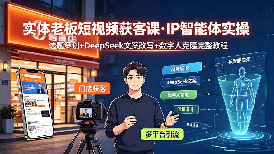 实体老板短视频获客课·IP智能体实操|选题策划+DeepSeek文案改写+数字人克隆完整教程 实体老板短视频获客课·IP智能体实操|选题策划+DeepSeek文案改写+数字人克隆完整教程