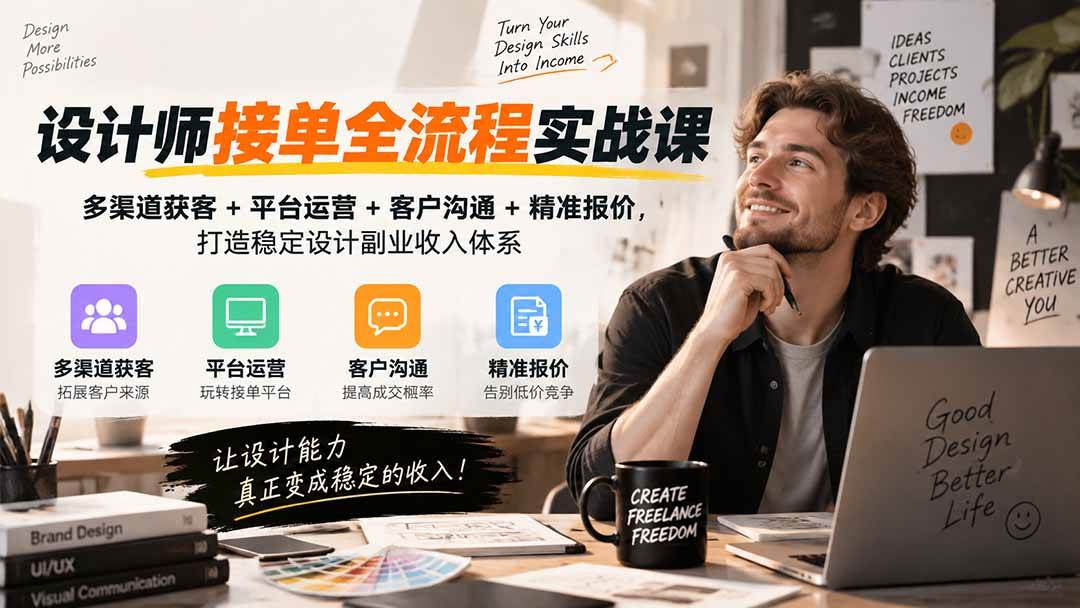 (20563期)设计师接单全流程实战课-无水印|多渠道获客+平台运营+客户沟通+精准报价,打造稳定设计副业收入体系-卓越网创