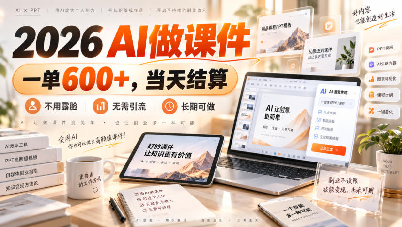 2026 AI做课件，一单600+，当天结算，不用露脸，无需引流，长期可做【揭秘】-卓越网创