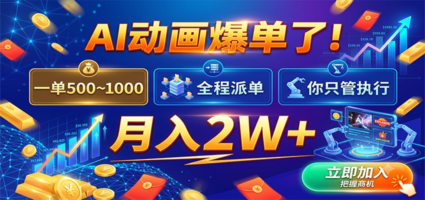 AI动画爆单了！一单500~1000，全程派单，你只管执行，月入2W+-卓越网创