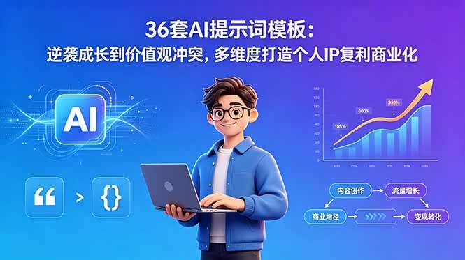 (18630期)36套AI提示词模板:逆袭成长到价值观冲突,多维度打造个人IP复利商业化-卓越网创