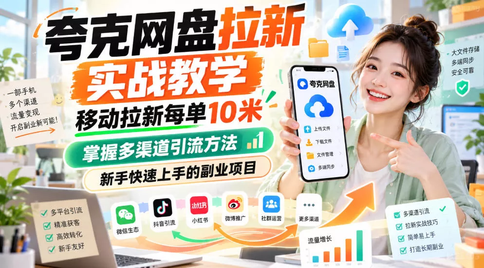 夸克网盘拉新实战教学,移动拉新每单10米,掌握多渠道引流方法,新手快速上手的副业项目(更新0929) 夸克网盘拉新实战教学,移动拉新每单10米,掌握多渠道引流方法,新手快速上手的副业项目(更新0929)