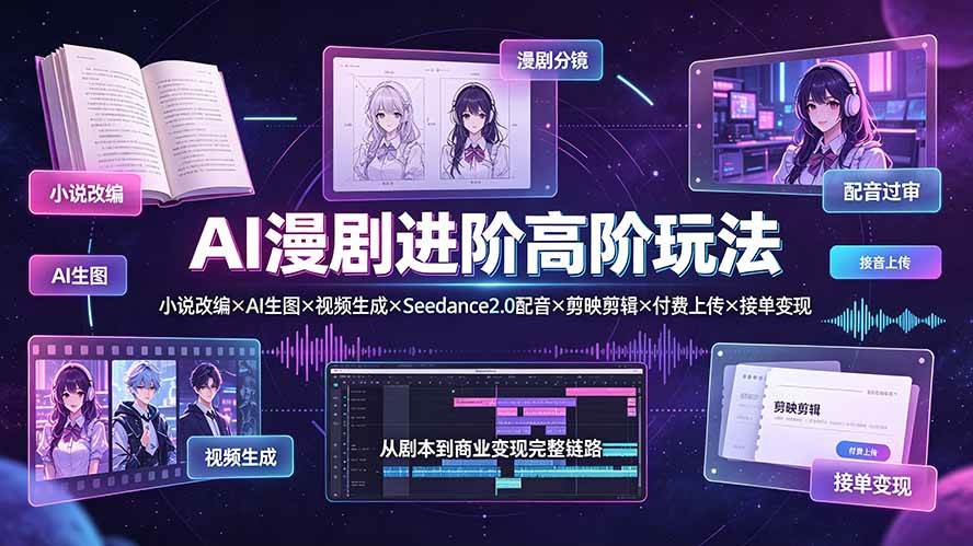 (19430期)AI漫剧进阶高阶玩法:小说改编×AI生图×视频生成×Seedance2.0配音×剪映剪辑×付费上传×接单变现 (19430期)AI漫剧进阶高阶玩法:小说改编×AI生图×视频生成×Seedance2.0配音×剪映剪辑×付费上传×接单变现