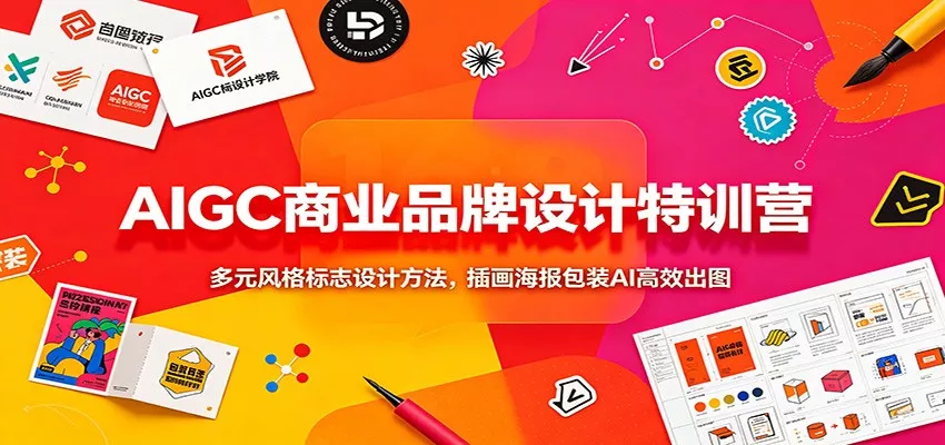 AIGC商业品牌设计特训营：多元风格标志设计方法，插画海报包装AI高效出图-卓越网创