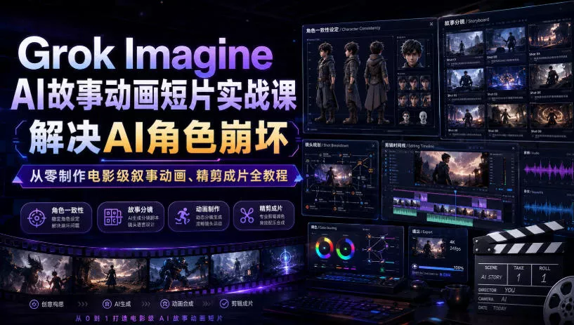 Grok Imagine AI故事动画短片实战课|解决AI角色崩坏,从零制作电影级叙事动画、精剪成片全教程(中英字幕) Grok Imagine AI故事动画短片实战课|解决AI角色崩坏,从零制作电影级叙事动画、精剪成片全教程(中英字幕)