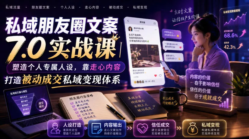 私域朋友圈文案7.0实战课|塑造个人专属人设,靠走心内容打造被动成交私域变现体系 私域朋友圈文案7.0实战课|塑造个人专属人设,靠走心内容打造被动成交私域变现体系