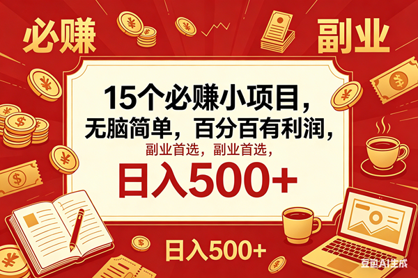 （18390期）15个必赚钱的小项目，百分百赚米，无脑简单，副业首选，日入600+-卓越网创