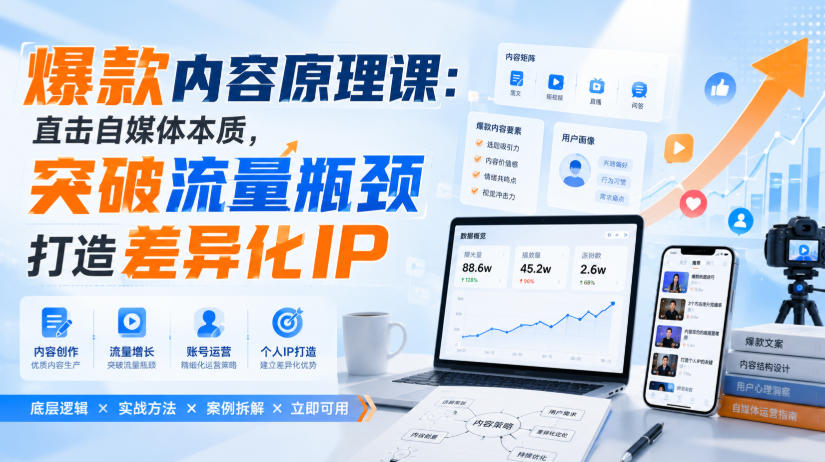 爆款内容原理课：直击自媒体本质，突破流量瓶颈打造差异化IP-卓越网创