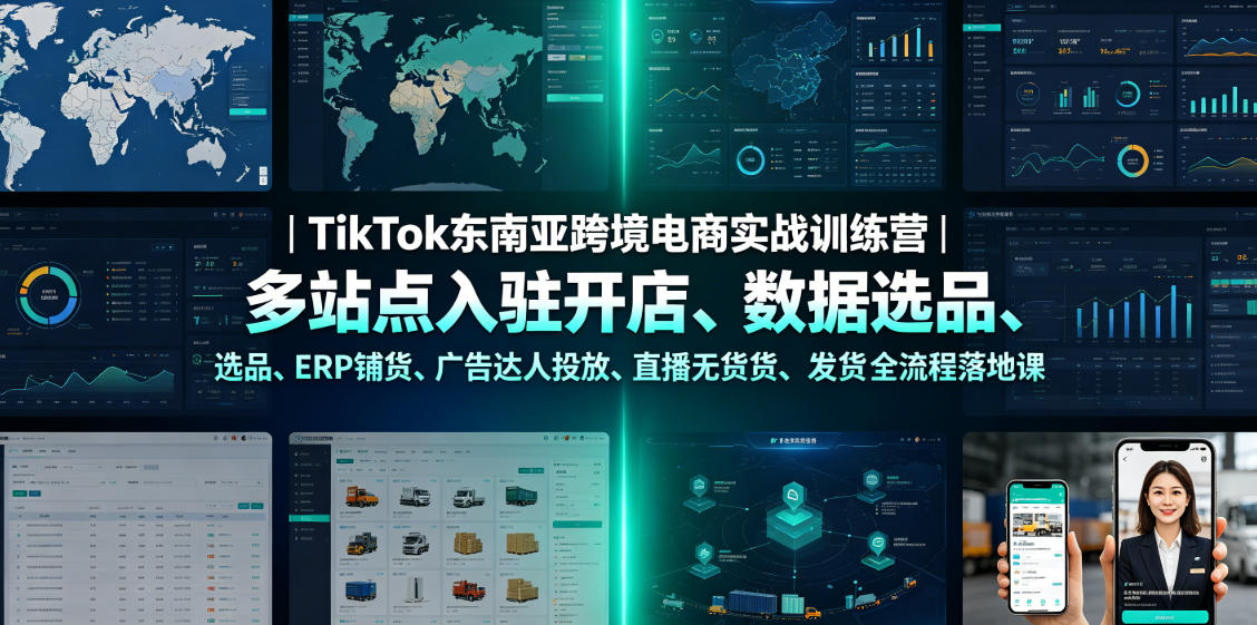 TikTok东南亚跨境电商实战训练营|多站点入驻开店、数据选品、ERP铺货、广告达人投放、直播无货源发货全流程落地课 TikTok东南亚跨境电商实战训练营|多站点入驻开店、数据选品、ERP铺货、广告达人投放、直播无货源发货全流程落地课
