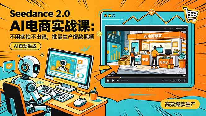 （18433期）Seedance 2.0 AI电商实战课：不用实拍不出镜，批量生产爆款视频打爆GMV-卓越网创