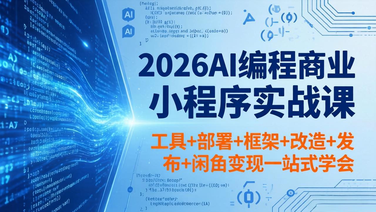 2026AI编程商业小程序实战课,工具+部署+框架+改造+发布+闲鱼变现一站式学会 2026AI编程商业小程序实战课,工具+部署+框架+改造+发布+闲鱼变现一站式学会
