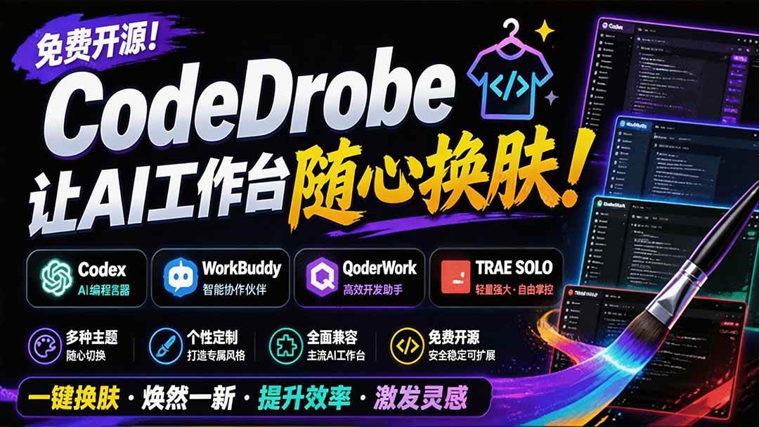 (19586期)免费开源的CodeDrobe,让AI工作台随心换肤,支持Codex、WorkBuddy等,免费且本地运行! (19586期)免费开源的CodeDrobe,让AI工作台随心换肤,支持Codex、WorkBuddy等,免费且本地运行!