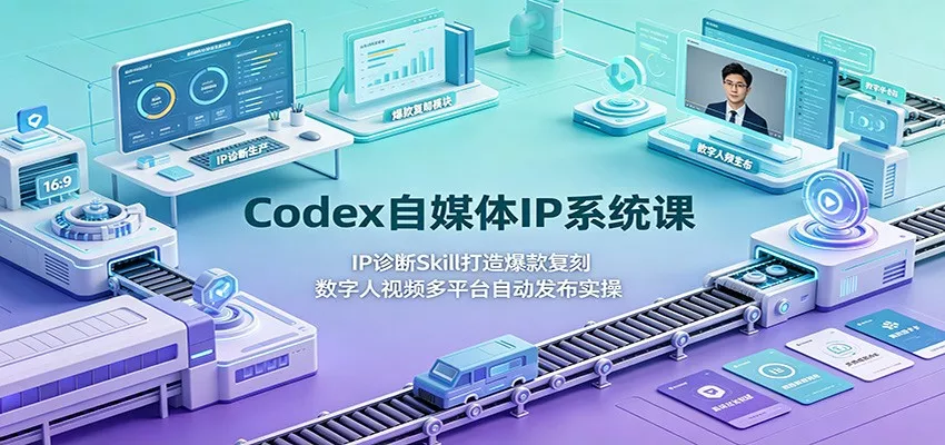 Codex自媒体IP系统课:IP诊断Skill打造爆款复刻,数字人视频多平台自动发布实操-卓越网创