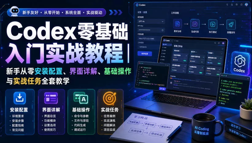 Codex零基础入门实战教程|新手从零安装配置、界面详解、基础操作与实战任务全套教学-卓越网创