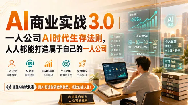 AI商业实战3.0|一人公司AI时代生存法则,人人都能打造属于自己的一人公司-卓越网创