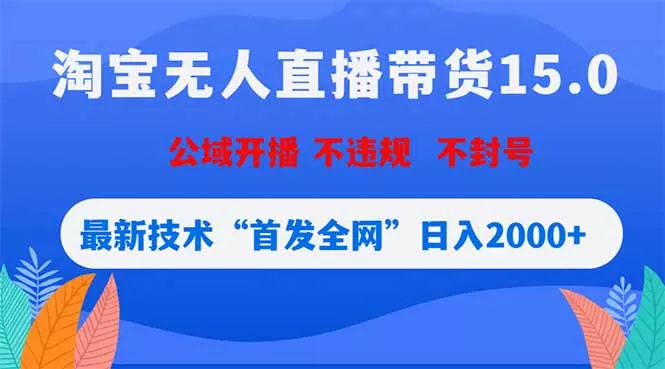 淘宝无人直播带货15.0，不封号，不违规，公域玩法，首发全网日入2000+-卓越网创