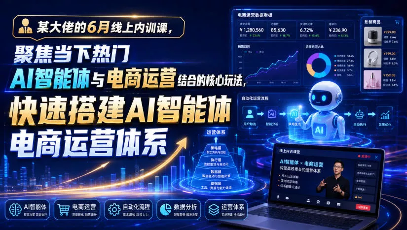 某大佬的6月线上内训课,聚焦当下热门AI智能体与电商运营结合的核心玩法,快速搭建AI智能体电商运营体系 某大佬的6月线上内训课,聚焦当下热门AI智能体与电商运营结合的核心玩法,快速搭建AI智能体电商运营体系