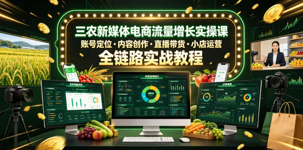 三农新媒体电商流量增长实操课，账号定位・内容创作・直播带货・小店运营，全链路实战教程-卓越网创