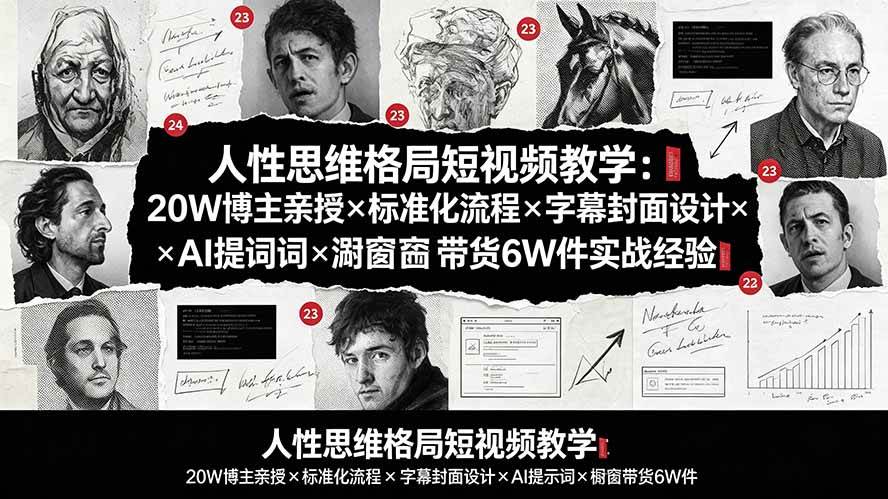 （19538期）人性思维格局短视频教学：20W博主亲授×标准化流程×字幕封面设计×AI提示词×橱窗带货6W件实战经验-卓越网创