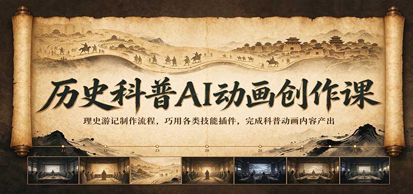 历史科普AI动画创作课:理史游记制作流程,巧用各类技能插件,完成科普动画内容产出-卓越网创