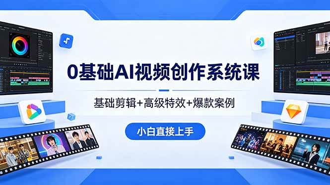 （18354期）0基础AI视频创作系统课，基础剪辑+高级特效+爆款案例，小白直接上手-卓越网创