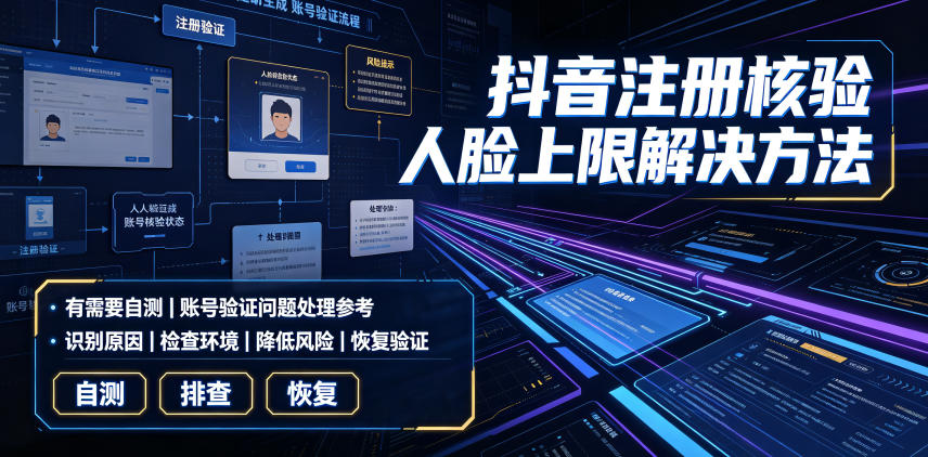 抖音注册核验人脸上限解决方法，有需要自测-卓越网创