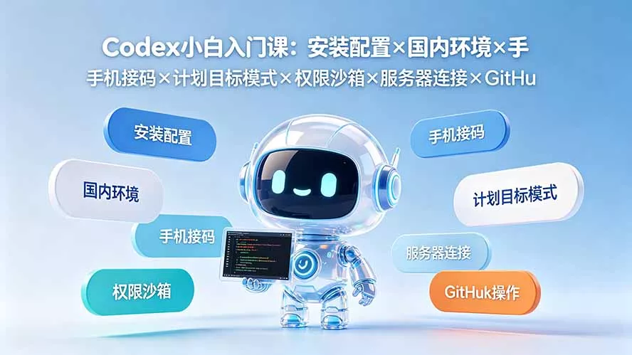 Codex小白入门课：安装配置×国内环境×手机接码×计划目标模式×权限沙箱×服务器连接×GitHub操作-卓越网创