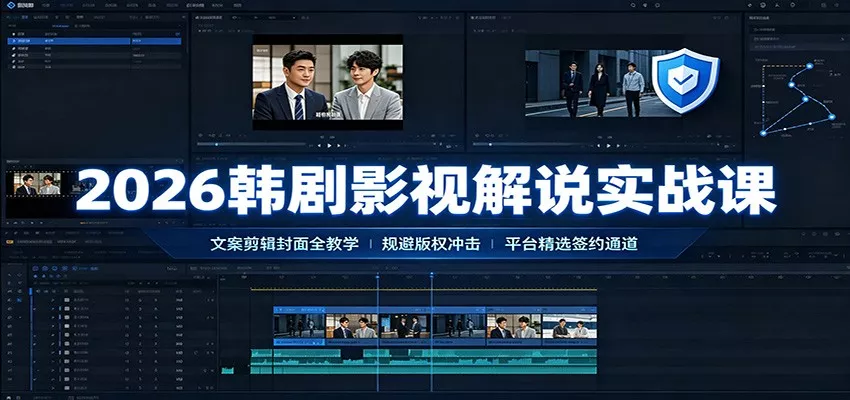 2026韩剧影视解说实战课：文案剪辑封面全教学，规避版权冲击平台精选签约通道-卓越网创