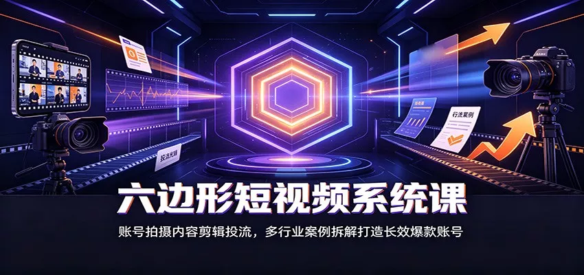 六边形短视频系统课：账号拍摄内容剪辑投流，多行业案例拆解打造长效爆款账号-卓越网创