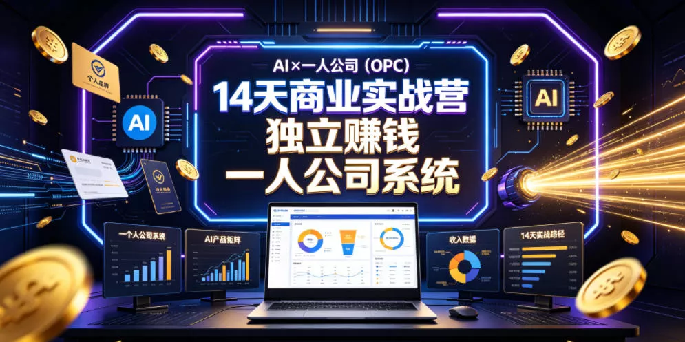 AI×一人公司(OPC)14天商业实战营，用AI帮你搭建一个属于你自己的、能独立賺钱的一人公司系统-卓越网创
