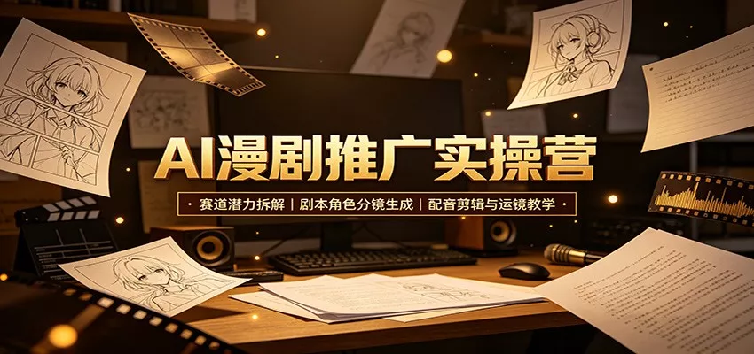 AI漫剧推广实操营：赛道潜力拆解，剧本角色分镜生成，配音剪辑与运镜教学-卓越网创
