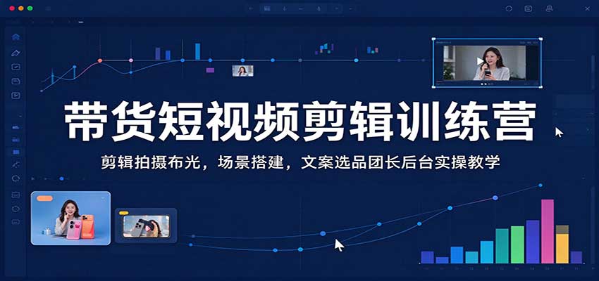 带货短视频剪辑训练营：剪辑拍摄布光，场景搭建，文案选品团长后台实操教学-卓越网创