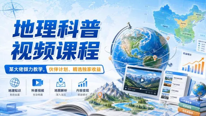 地理科普视频课程，某大佬倾力教学，伙伴计划、精选独家收益-卓越网创