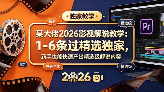 （18946期）某大佬2026影视解说教学：1-6条过精选独家，新手也能快速产出精选级解说内容-卓越网创