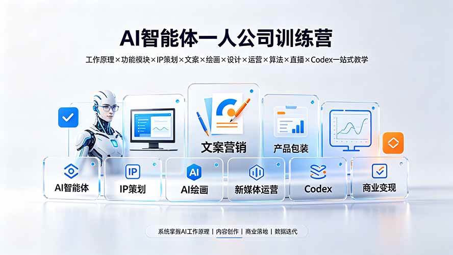 (19502期)AI智能体一人公司训练营:工作原理×功能模块×IP策划×文案×绘画×设计×运营×算法×直播×Codex一站式教学 (19502期)AI智能体一人公司训练营:工作原理×功能模块×IP策划×文案×绘画×设计×运营×算法×直播×Codex一站式教学