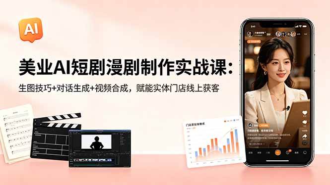 (18536期)美业AI短剧漫剧制作实战课:生图技巧+对话生成+视频合成,赋能实体门店线上获客-卓越网创