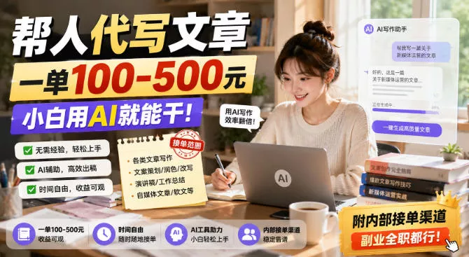 帮人代写文章,一单100-500,小白用AI就能干,附内部接单渠道,副业全职都行【揭秘】 帮人代写文章,一单100-500,小白用AI就能干,附内部接单渠道,副业全职都行【揭秘】