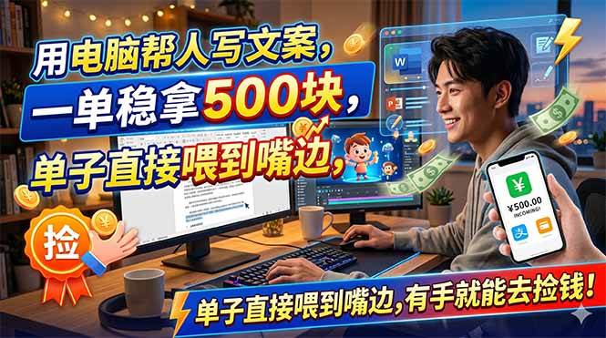 (18634期)用电脑帮人写文案,一单稳拿500块,单子直接喂到嘴边,有手就能去捡钱!-卓越网创