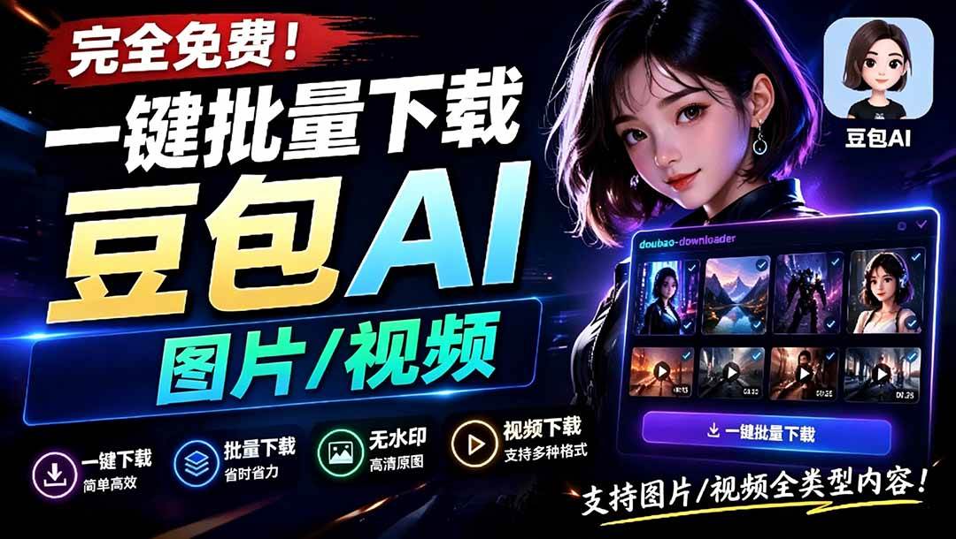 (19107期)Github最新发布!一键批量下载豆包AI无水印图片/视频,简单易用,自动解析提示词,doubao-downloader (19107期)Github最新发布!一键批量下载豆包AI无水印图片/视频,简单易用,自动解析提示词,doubao-downloader