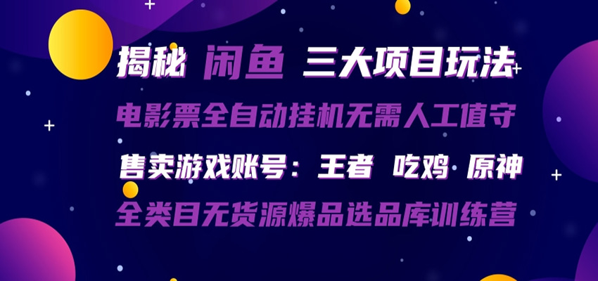 闲鱼三种玩法 全自动电影票 售卖游戏账号 爆品选品库训练营-卓越网创