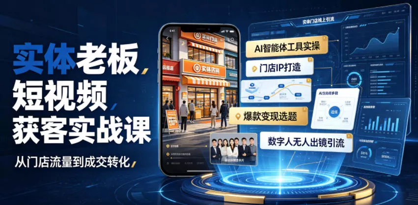 实体老板短视频获客实战课｜AI智能体工具全套实操、门店IP打造、爆款变现选题、数字人无人出镜引流完整教程-卓越网创
