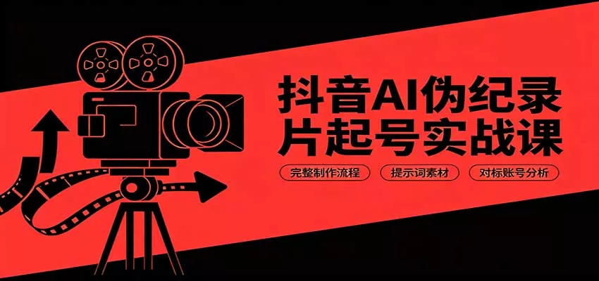 抖音AI伪纪录片起号实战课：完整制作流程，提示词素材，对标账号分析-卓越网创