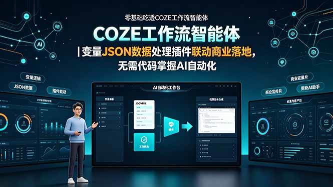 (19243期)零基础吃透COZE工作流智能体|变量JSON数据处理插件联动商业落地,无需代码掌握AI自动化 (19243期)零基础吃透COZE工作流智能体|变量JSON数据处理插件联动商业落地,无需代码掌握AI自动化