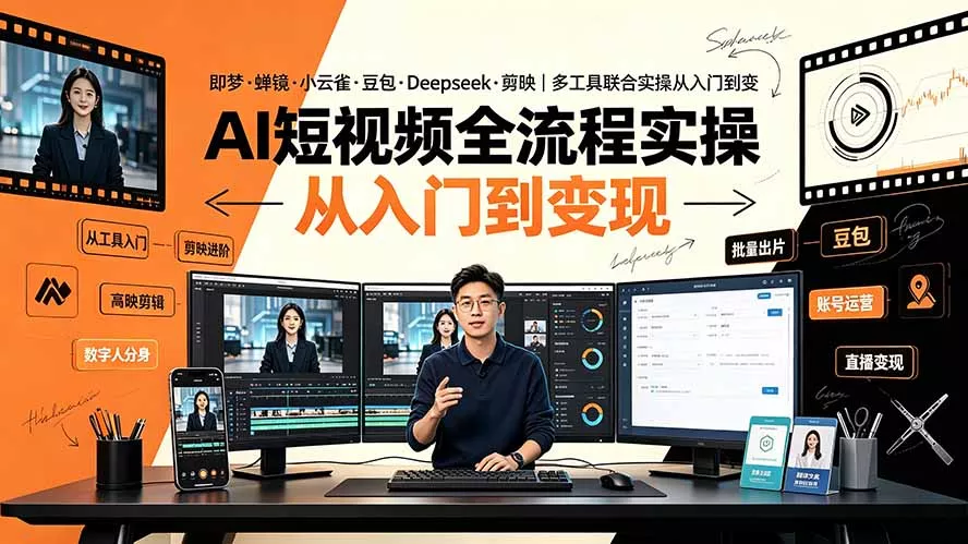 AI短视频全流程实操:即梦·蝉镜·小云雀·豆包·Deepseek·剪映|多工具联合实操从入门到变现-卓越网创