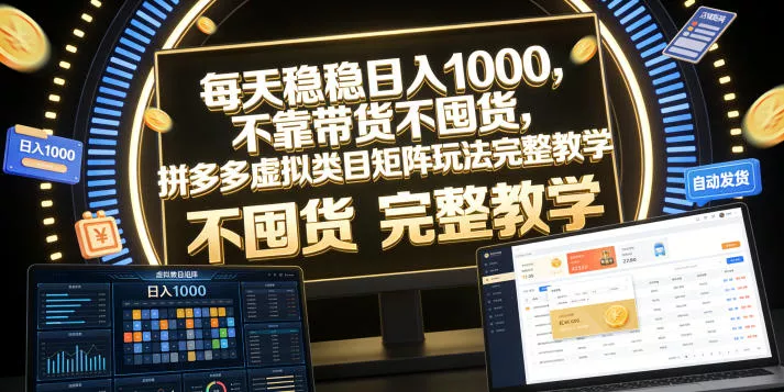每天稳稳日入1000，不靠带货不囤货，拼多多虚拟类目矩阵玩法完整教学【揭秘】-卓越网创