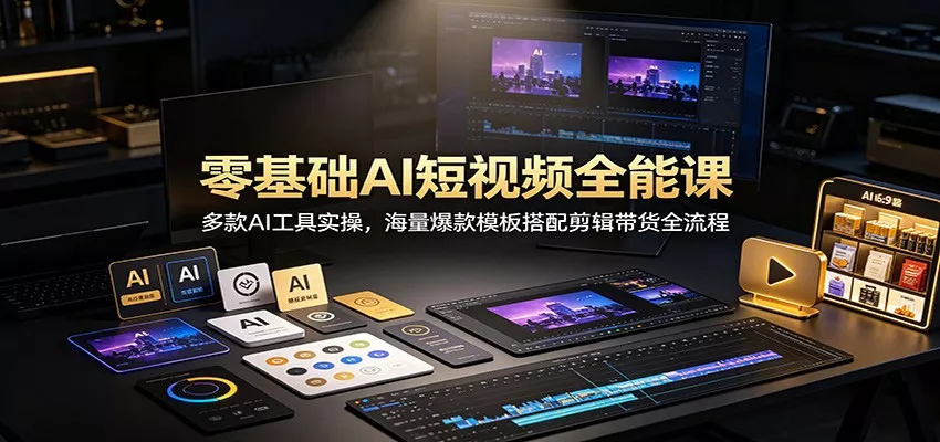 零基础AI短视频全能课：多款AI工具实操，海量爆款模板搭配剪辑带货全流程-卓越网创