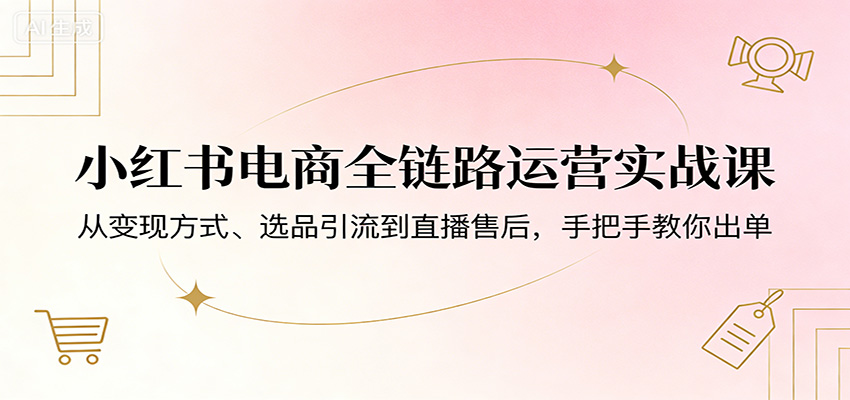 小红书电商全链路运营实战课:从变现方式、选品引流到直播售后,手把手教你出单-卓越网创